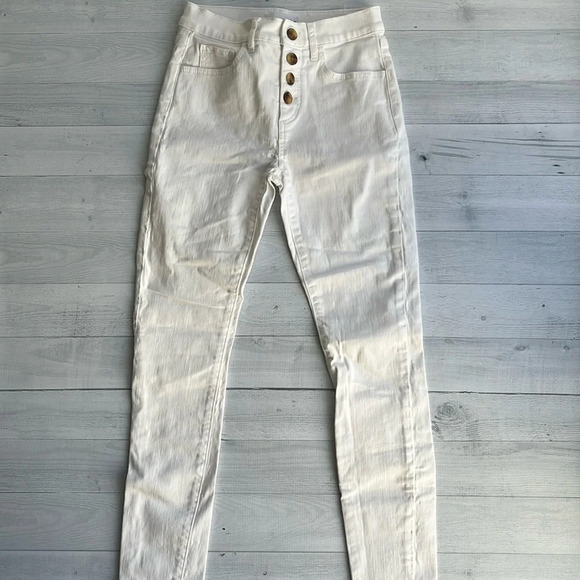 LOFT White Button Up High Waist Skinny Leg Denim 24/00 - Picture 1 of 8